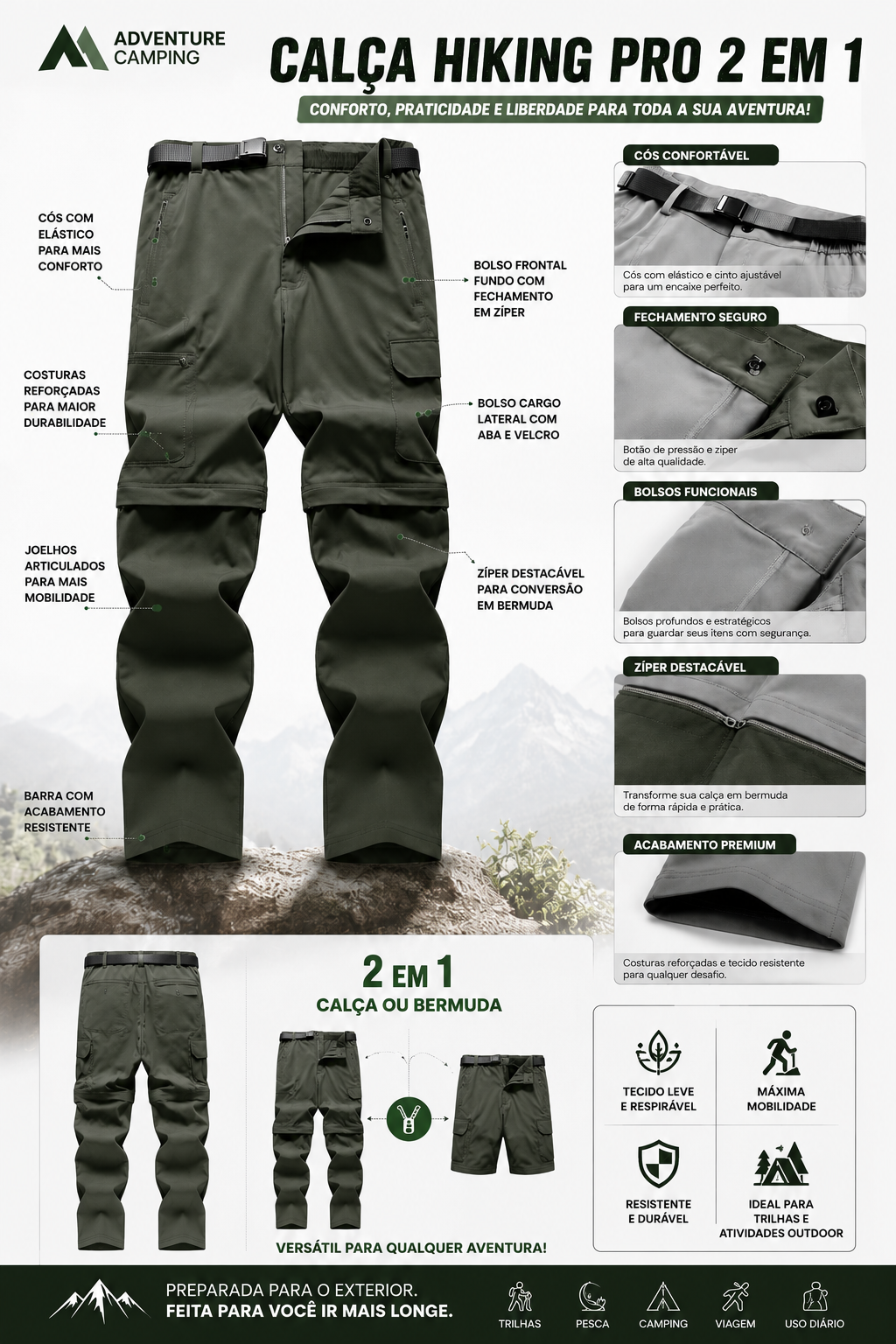 Calça Hiking Pro - 2 em 1
