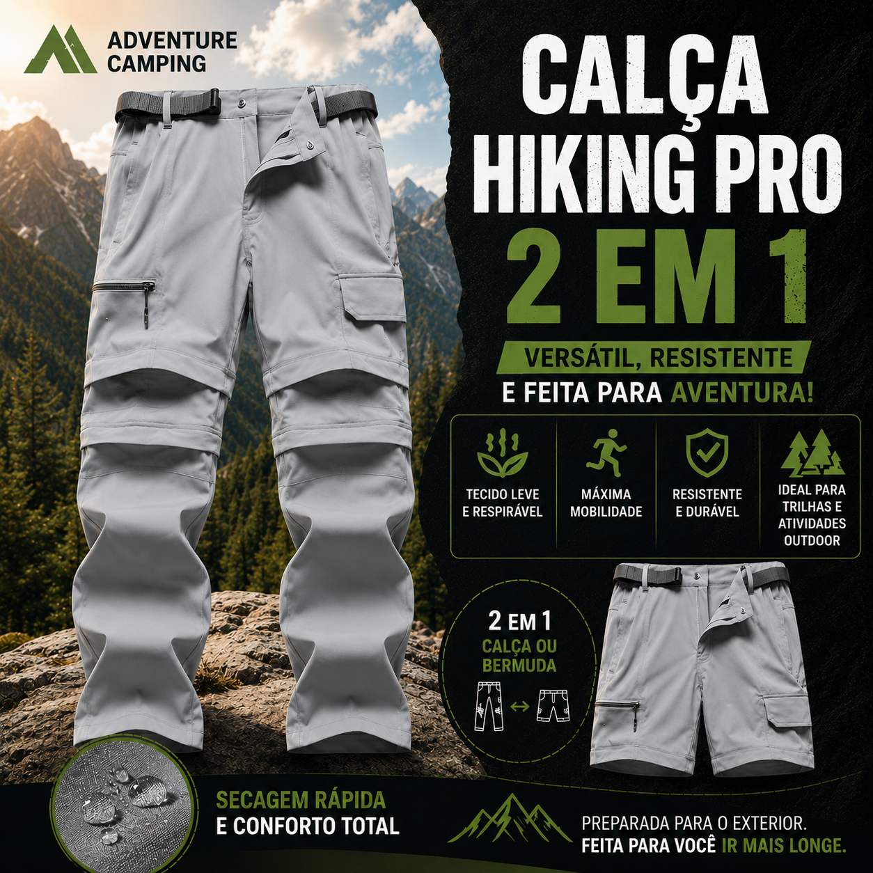 Calça Hiking Pro - 2 em 1