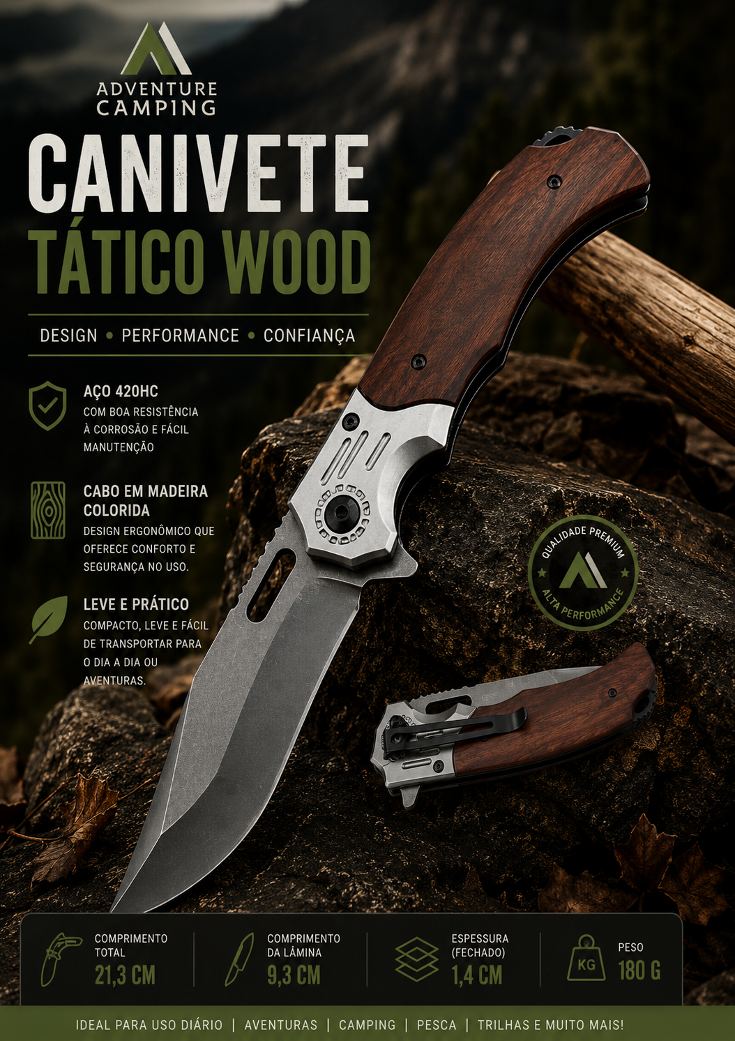 Canivete Tático Wood